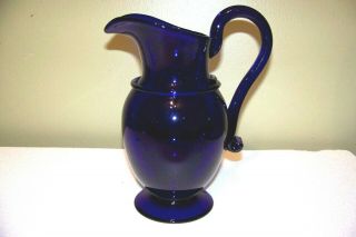 Antique Hand Blown 10 " Cobalt Blue Glass Pitcher Grecian Wine Urn