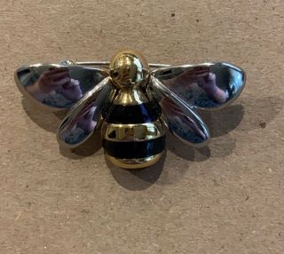 Vintage Liz Claiborne Bumble Bee Brooch Pin Silver & Gold Tone Enamel