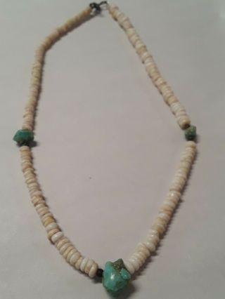 Vintage Heishi White Buffalo Turquoise Necklace Sterling Silver Clasp