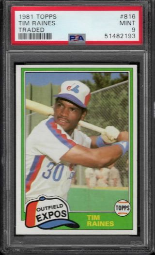 1981 Topps Baseball Tim Raines Traded Rookie 816 Psa 9 Hof Expos 193