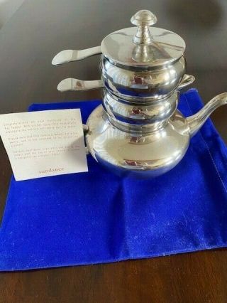 Raj Vintage Silverplate Tea Pot W/ Creamer & Sugar Bowl In Pristine