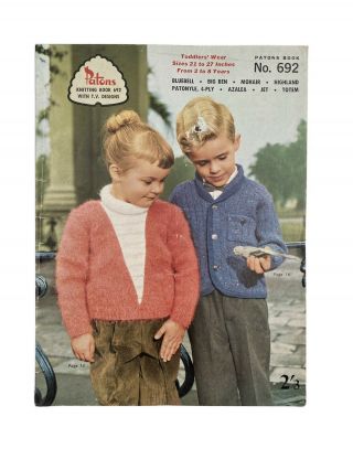 Patons Book 692 Toddlers Kids Cardigans Sweaters Vintage Knit Patterns