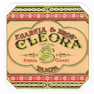 Cigar Box Label Vintage C1910s Embossed Ornate Tampa Florida Cleora