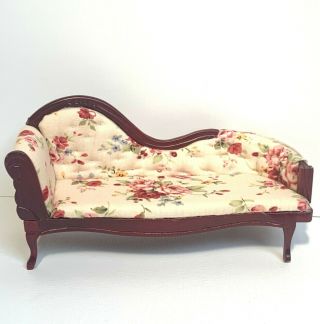 1:12 Dollhouse Miniature Furniture Wooden Upholstered Floral Fainting Couch Euc