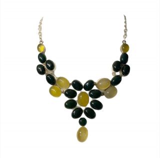 Vintage Emerald Green And Yellow Stone Statement Necklace