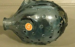 Vintage Holmgaard Blue Glass Piggy Bank Denmark With Label