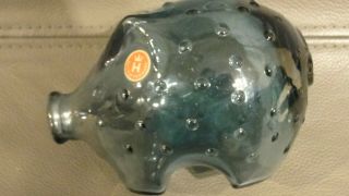 Vintage Holmgaard Blue Glass Piggy Bank Denmark with Label 2