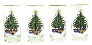 Vintage Set Of 4 Spode England Christmas Tree Highball 10 Oztumbler Glasses