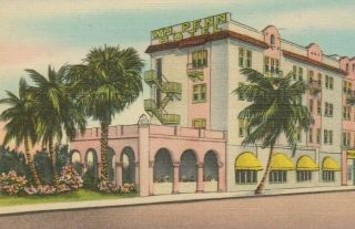 Vintage Postcard William Wm Penn Hotel Miami Beach Florida Fl Linen