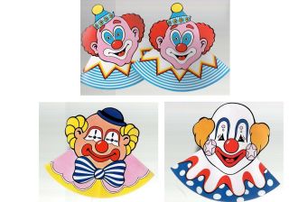 4 Vintage Clown Birthday Party Hats 3 Designs 7 " X 6 " Cardboard Paper Circus