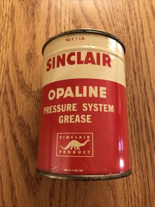 1940s Vintage Sinclair Opaline Pressure System 1lb Grease Can Contents Inside