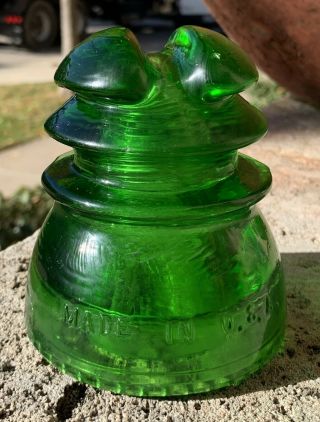 Antique Glass Insulator 7 Up Green Cd 214 Hemingray 43