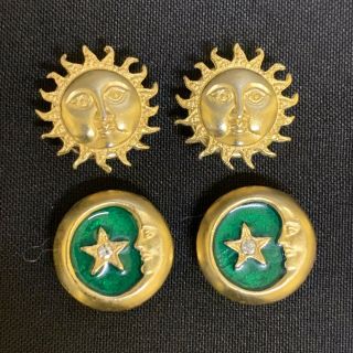 Vintage Celestial Gold Tone Button Covers 4 Piece Set Sun And The Moon