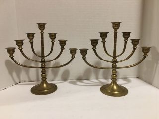Vintage/antique Unbranded Pair/set Of 2 Brass Candelabra/menorah/candle Holders