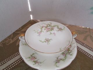 Vintage Theodore Haviland Rosalinde Floral Cream Soup Bowl W/ Saucer