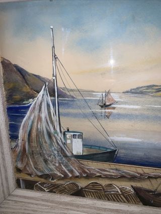 Mid Century Ship Nautical Seaside Painting signed H L Praker ‘63 Framed Coastal 2