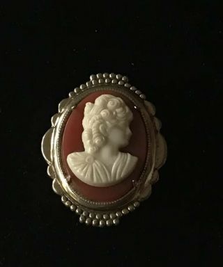 Vintage Carved Shell Cameo Brooch Pin Gold Tone Frame 1 3/4” X 1 1/4”