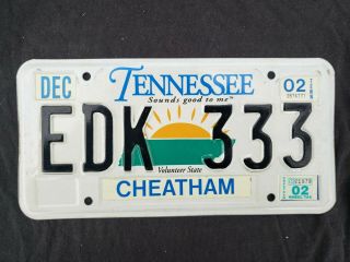 2002 Tennessee License Plate Sunrise Edk 333 Cheatham County