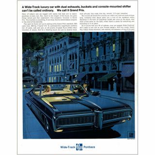 1968 Pontiac Grand Prix: Dual Exhausts Buckets Console Mounted Vintage Print Ad