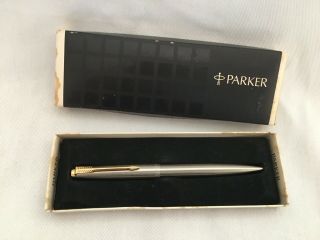 Vintage Usa Made Parker Jotter Pen - Stainless Silver W/ Gold Arrow Clip W/ Box