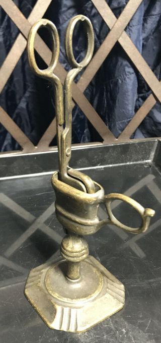 Antique Vintage Brass Scissor Candle Wick Snuffer With Stand Made In Italy