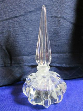 Vintage Art Deco Clear Glass Crystal Vanity Perfume Bottle W/stopper 7 " High