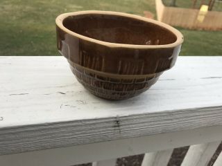 Vintage/primitive Brown Glazed Stoneware/basket Weave - Usa 5 Inch