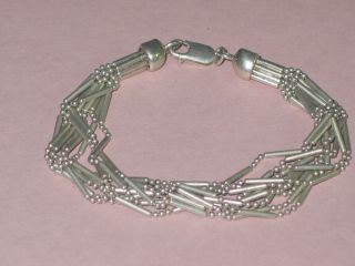 Hand Crafted Artisan Ten Beaded Chain Vintage Sterling Link Bracelet