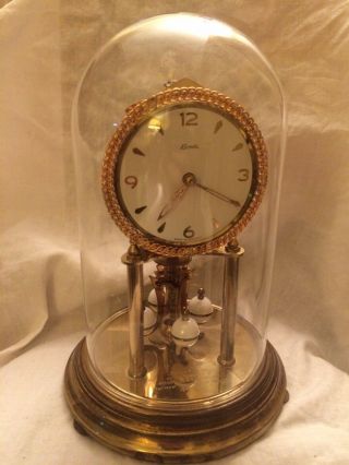 Vintage Brass Glass Domed Kieninger & Obergfell Kundo Anniversary Mantel Clock