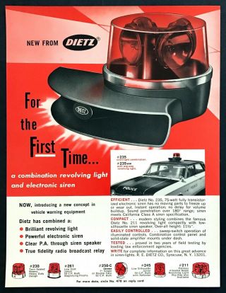 1965 Dietz Police Car Revolving Light & Electronic Siren Photo Vintage Print Ad