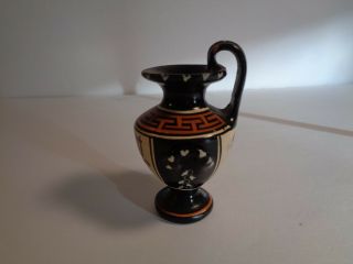 Vintage 3 " Mini Urn Pitcher Vessel Pot Pottery Hand Made,  Painted In Greece E8