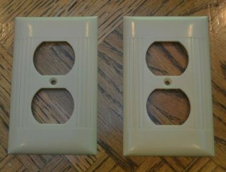 Sierra Electric Outlet Plates Wall Cover Ivory Ribbed Art Deco Vintage Bakelite