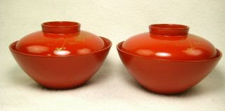 Antique Japanese Meiji Era (c1890) Red Lacquer Bowls W/ Gold Cranes