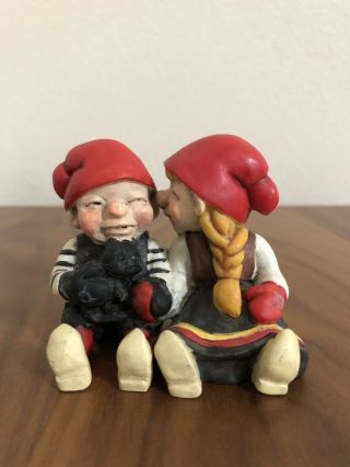 Vintage Candy Designs Norway Smiling Girl And Boy W/dog Figurine 2 1/2 " Tall