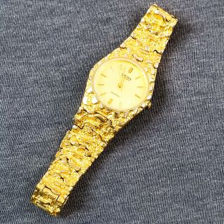 Vintage Gruen Gold Nugget Quartz Diamond Watch Women 