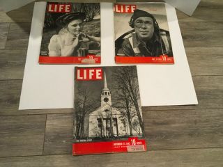 3 Vintage Life Magazines,  1942,  World War 2 Pearl Harbor,  Military Ads,  Railroad
