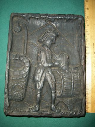 Antique / Vintage Bias Relief Wood Carving Wall Plaque Beer Or Wine Making