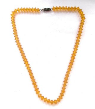 Vintage Art Deco Amber Faceted Glass Crystal Beads Beaded Necklace