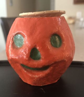 Antique Paper Mache Pumpkin Candy Container Nut Cup 2.  5”