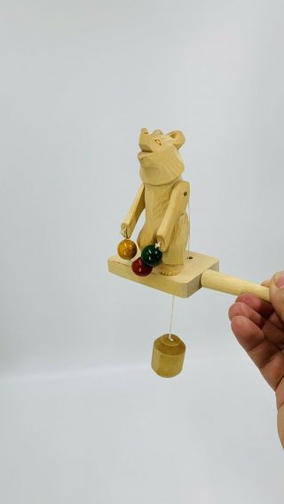 Vintage.  Russian Hand Carved Wooden Bear Pull String Toy