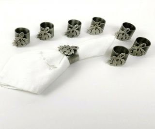 Vintage Set Of 6 Metal Hand Crafted Napkin Rings Hammered Scottish Thistle