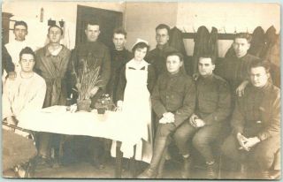 Vintage 1910s Wwi Real Photo Rppc Postcard Military Hospital Soldiers Nurse