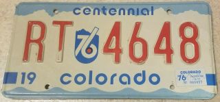 Vintage 1975 Colorado Embossed License Plate Bi Centennial Rt 4648 1976 Sticker