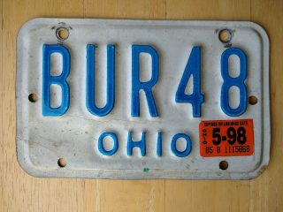 1998 Ohio Motorcycle License Plate Bur48