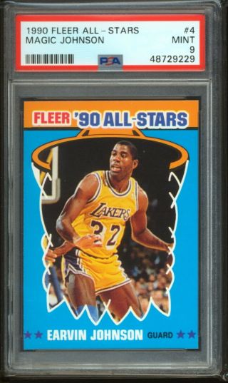 1990 Fleer All - Stars Sticker Magic Johnson 4 Psa 9 Hof Lakers Popshipr