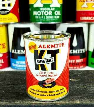 Vintage Alemite Metal 4 Oz Can Kt Kleen Treet 2 Cycle Oil Outboard Engine