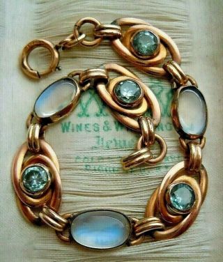 Antique Quality Gold Fill Blue Moonstone Bracelet,  Signed Bb Binder Bro.