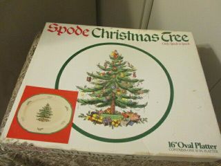 Vtg Spode Christmas Tree Green Large Oval Platter 16 " England W/box