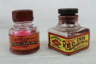 2 Vintage Fountain Pen Ink Jar Inkwell Red Stephens 