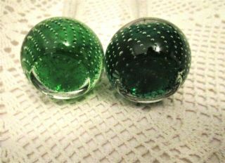 Vintage Bud Vases Handblown Controlled Bubble Art Glass Paper Weights Green 6 